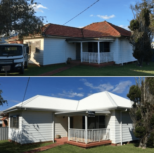 Before And After White Roofing — Mad About Metal Roofing & Guttering PTY LTD in Newcastle, NSW