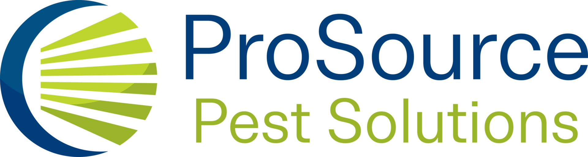 Logo for ProSource Pest Solutions featuring a blue crescent moon icon with green horizontal lines.