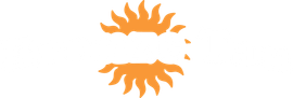 Logo for Bronze Tan featuring white text and an orange sun icon.