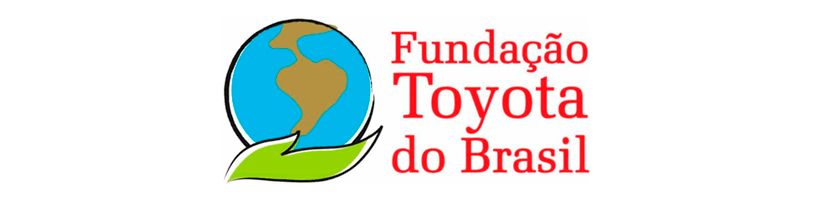 A logo for fundacao toyota do brasil with a hand holding a globe