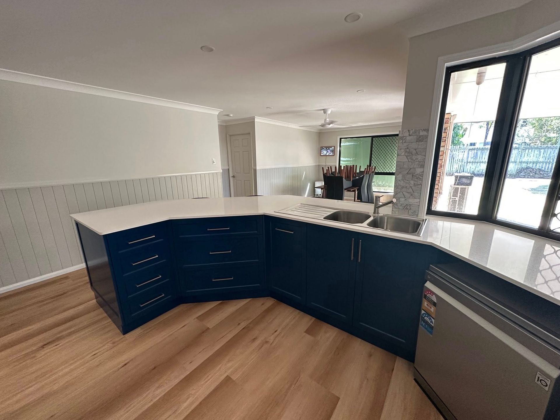 Modern Kitchen With Blue Cabinets, White Countertop — Valley Cabinetmakers Pty Ltd In Biloela, QLD 