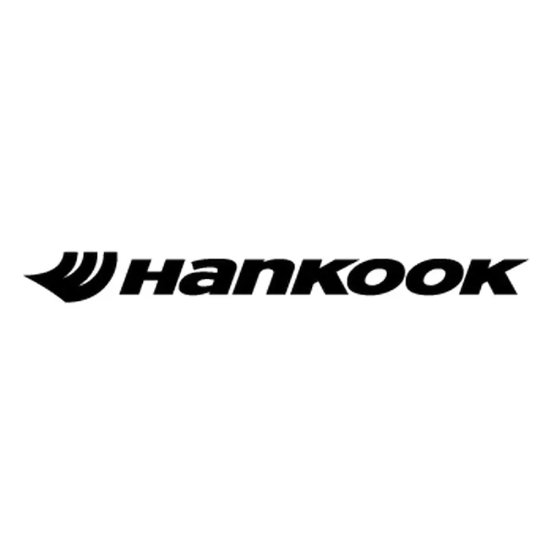 Logotipo da Hankook em texto preto com emblema estilizado sobre fundo branco.