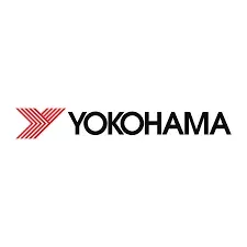 Logotipo de Yokohama com emblema geométrico vermelho e texto preto sobre fundo branco.