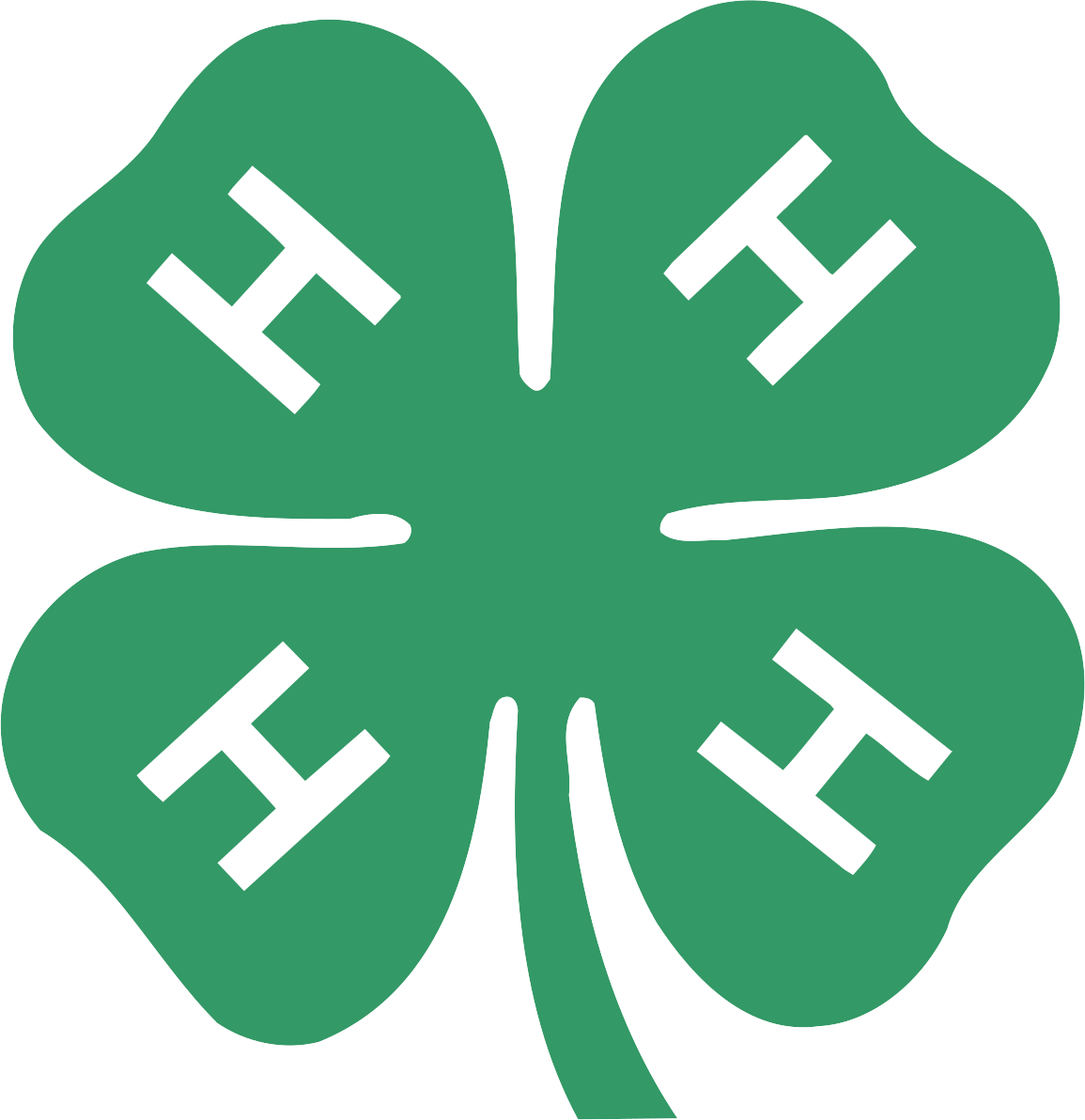 A green four leaf clover with the letter h on it