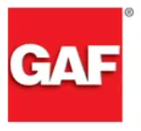 A red and white logo for a company called gaf.