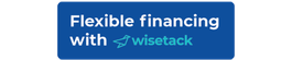 Blue banner reading “Flexible financing with wisetack” with a paper airplane icon