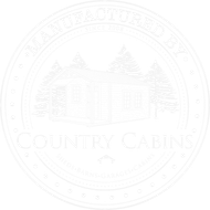 Country Cabins manufacturer seal logo since 2008 with cabin illustration.