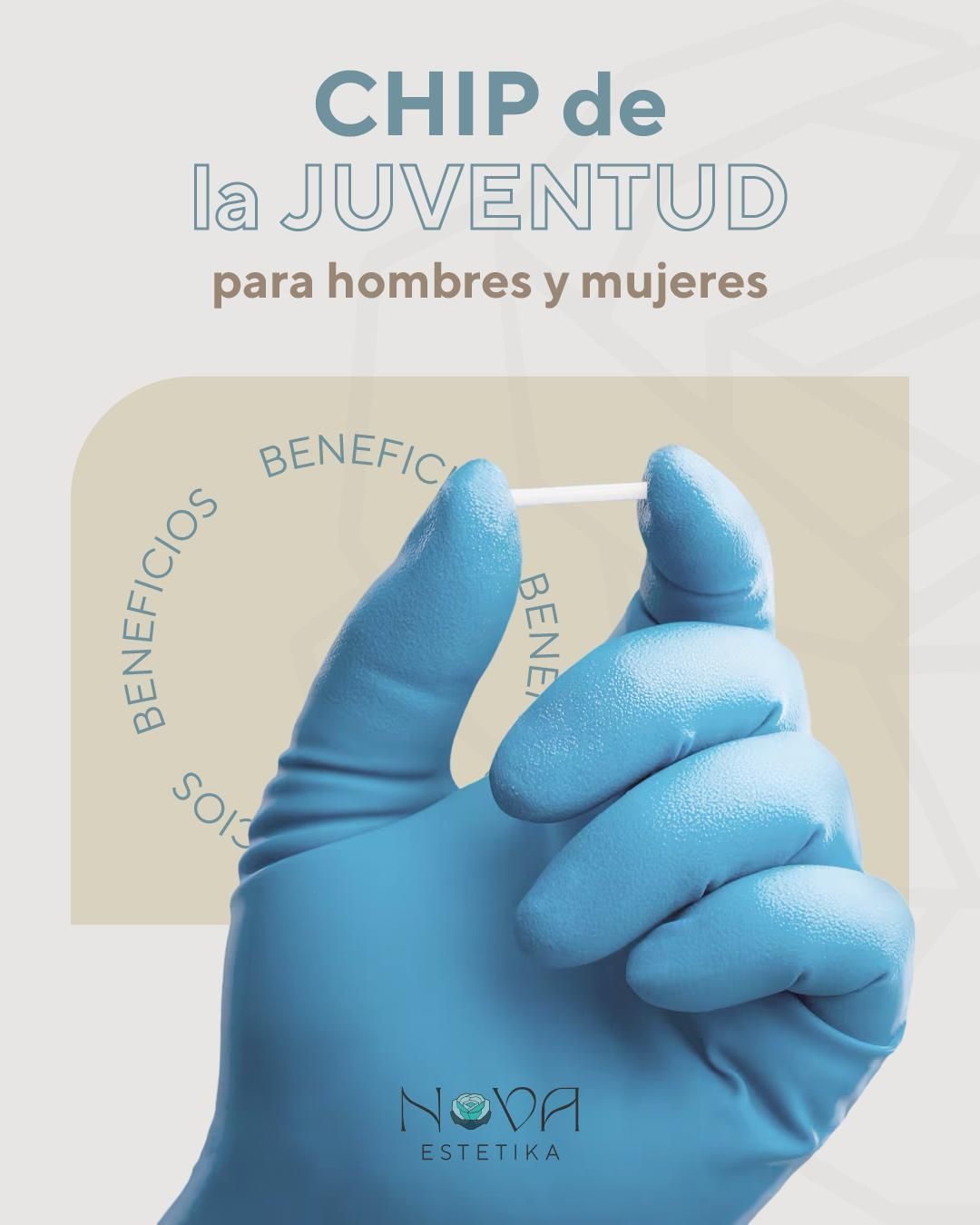 Anuncio de CHiP de la Juventud con una mano azul de guante sosteniendo una prueba de embarazo positiva.