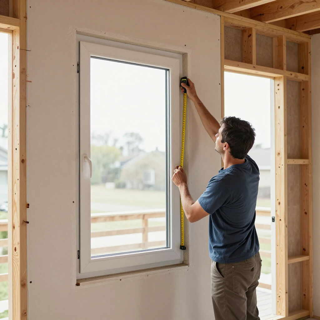 Professional installer positioning a large picture window frame during a residential upgrade.