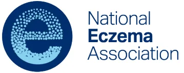 The logo for the national eczema association is blue and white.