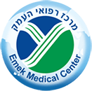 The logo for emek medical center is a blue and green circle with a bird in the middle.