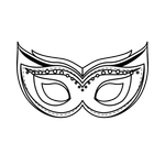 Un disegno in bianco e nero di una maschera di carnevale su sfondo bianco.