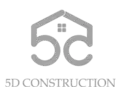 Logo for 5D Construction. A house outline above two mirrored "C" shapes, forming a stylized "5." Text: 5D CONSTRUCTION.