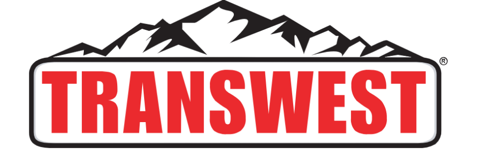 Transwest logo with red text and black mountain silhouette