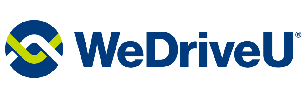 WeDriveU logo in blue and green with a circular icon and wordmark