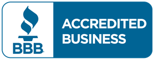 A blue sign that says accredited business on it