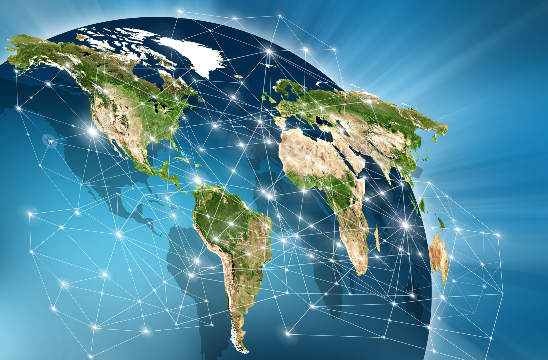 A map of the world with a blue background