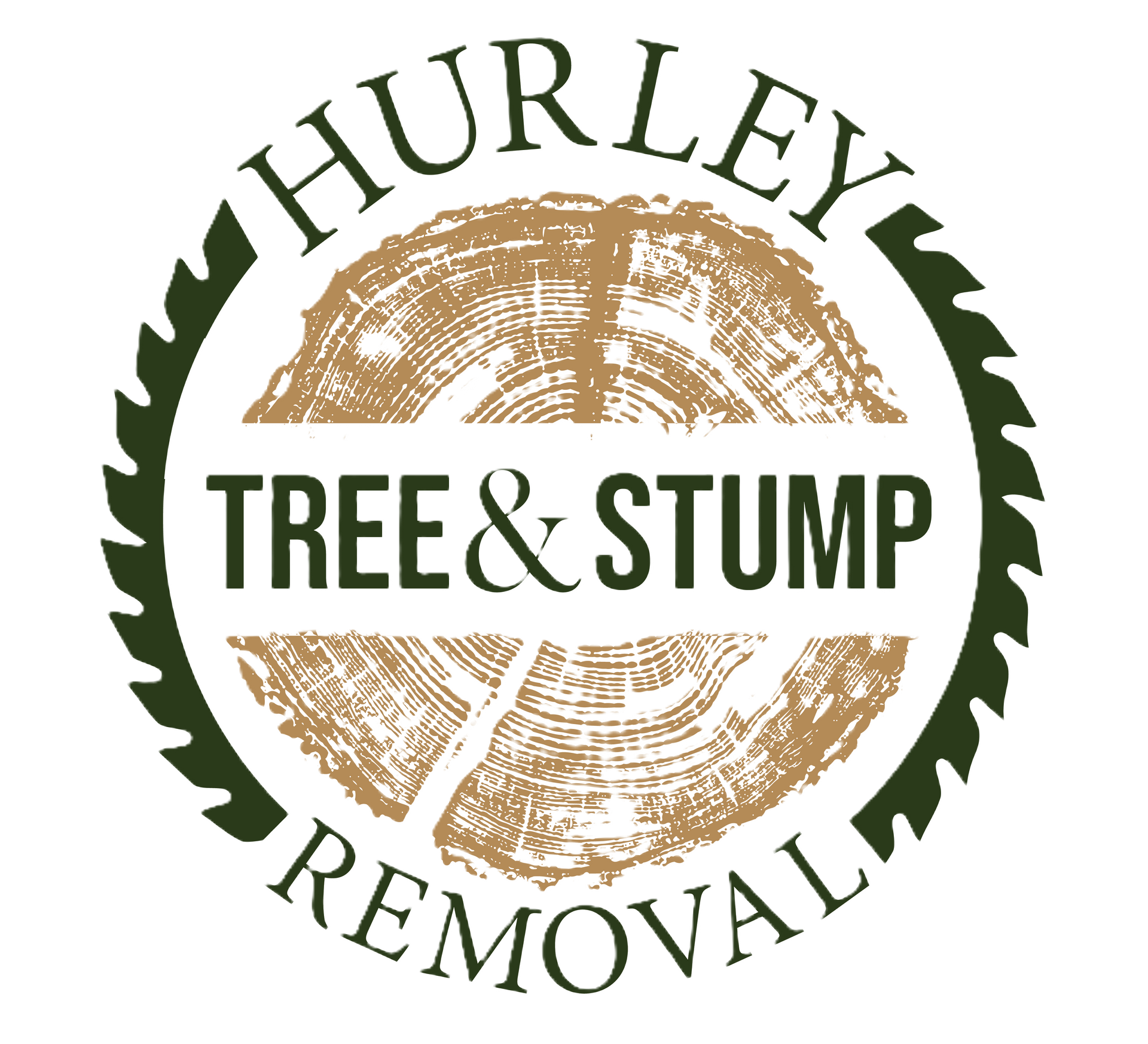 Hurley Tree & Stump Removal logo with green saw blade circle and wood stump graphic