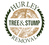 Hurley Tree & Stump Removal logo with green saw blade circle and wood stump graphic