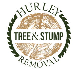 Hurley Tree & Stump Removal logo with green saw blade circle and wood stump graphic