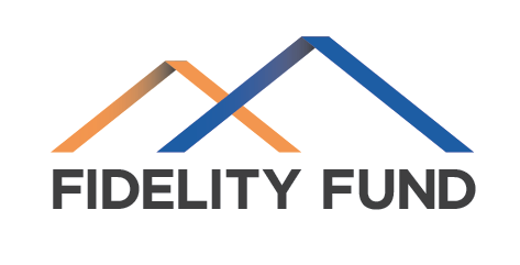 Logo for Fidelity Fund: Overlapping abstract roof shapes, orange and blue, with