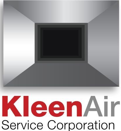 A logo for kleen air service corporation with a black square in the middle