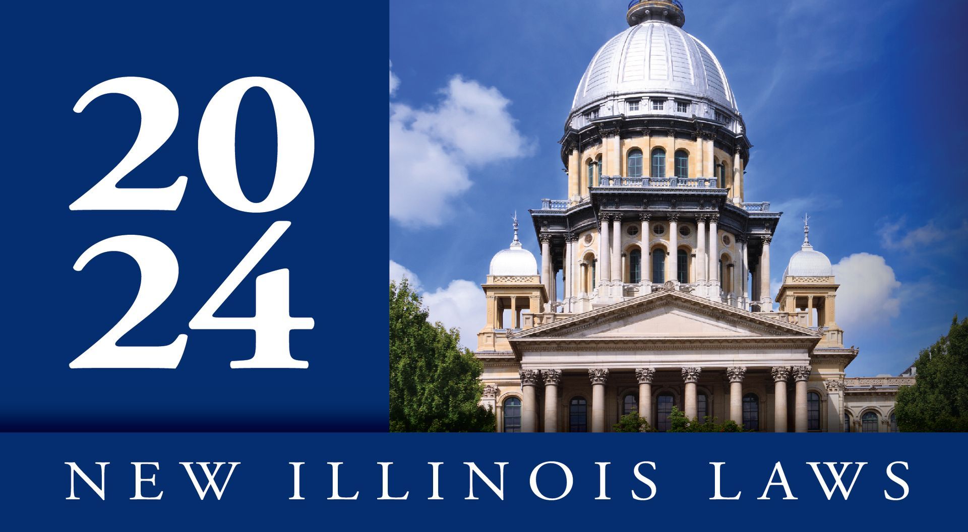 A logo for new illinois laws with a building in the background