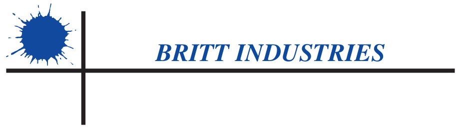 A logo for britt industries with a blue splash