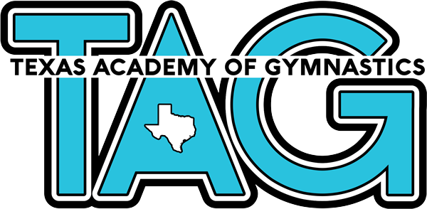 Logo for Texas Academy of Gymnastics featuring large blue 