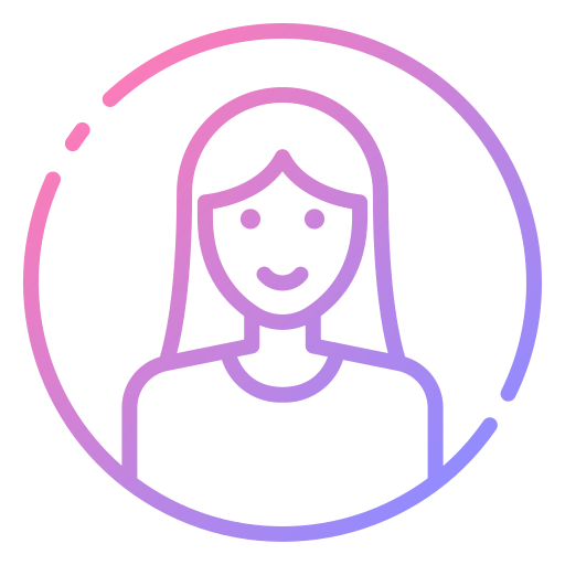 A woman with long hair is smiling in a circle.