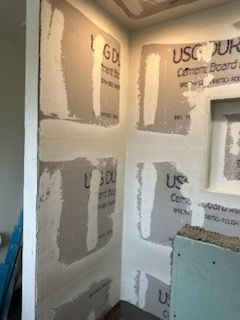 A room with a lot of usg boards on the wall