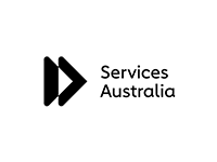 Services Australia logo: black arrow symbol with text 