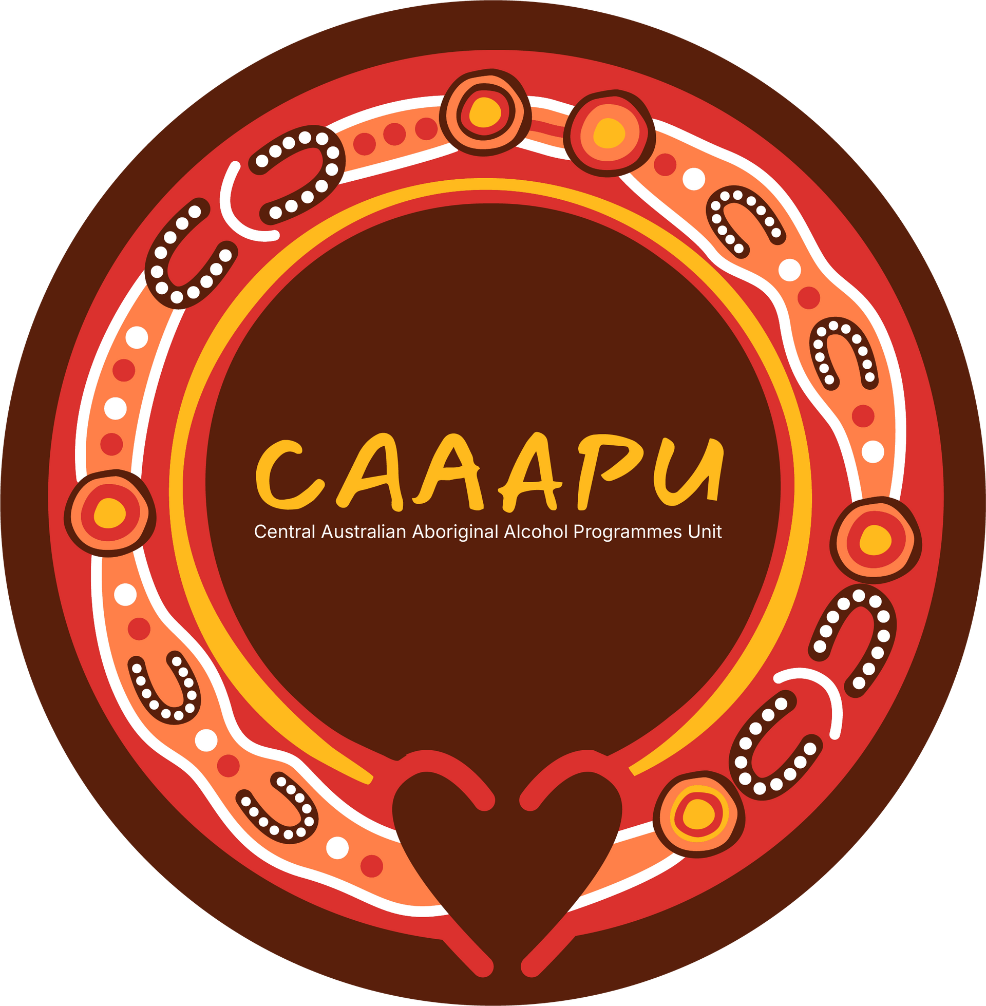 Logo for Central Australian Aboriginal Alcohol Programmes Ltd: circular design, Aboriginal art motifs, and text 