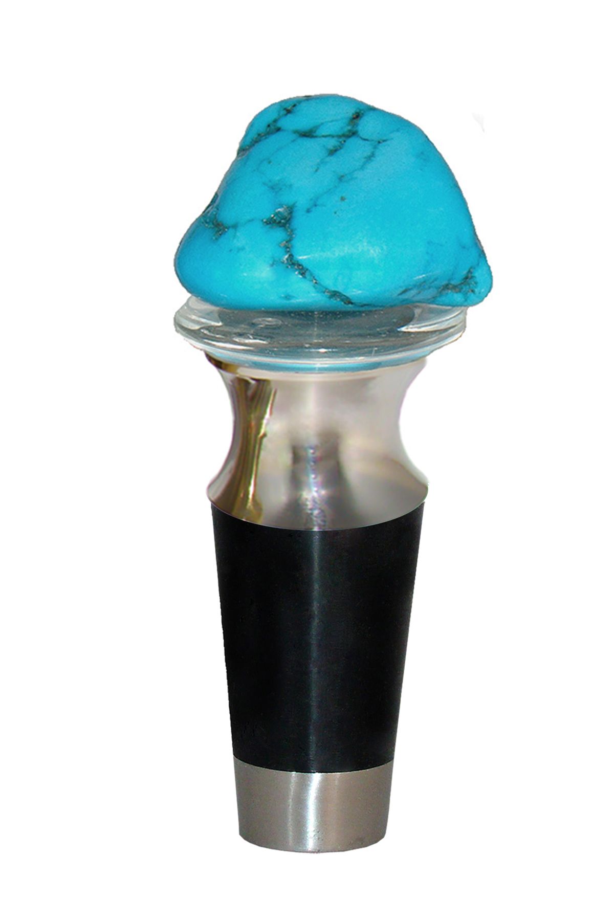 Photo of Gemstone Hardware Wine Stopper with Tumbled Turquoise Stone on 30mm glass base