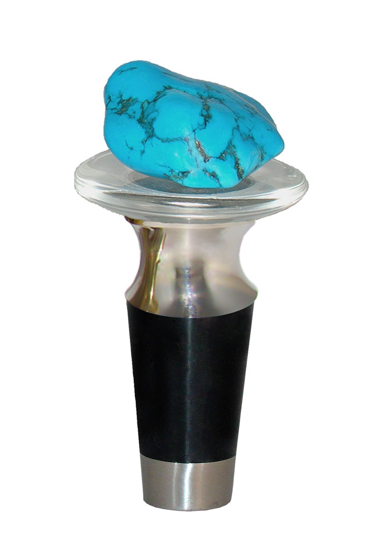 Photo of Gemstone Hardware Wine Stopper with Tumbled Turquoise Stone on 40mm glass base