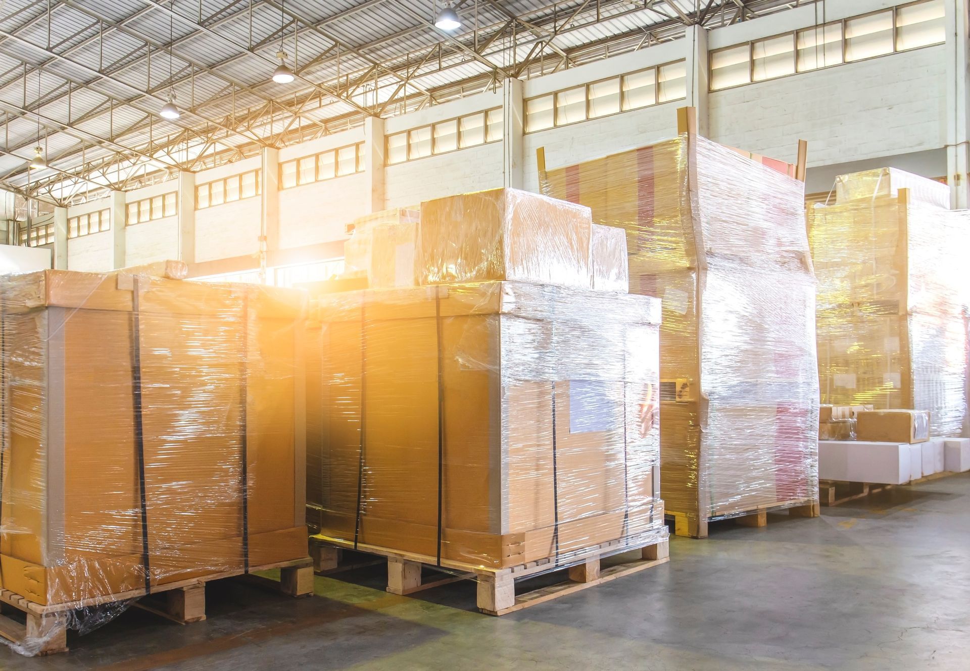 shipping pallets stacked with boxes