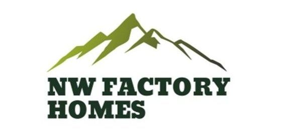 A logo for nw factory homes with a mountain in the background