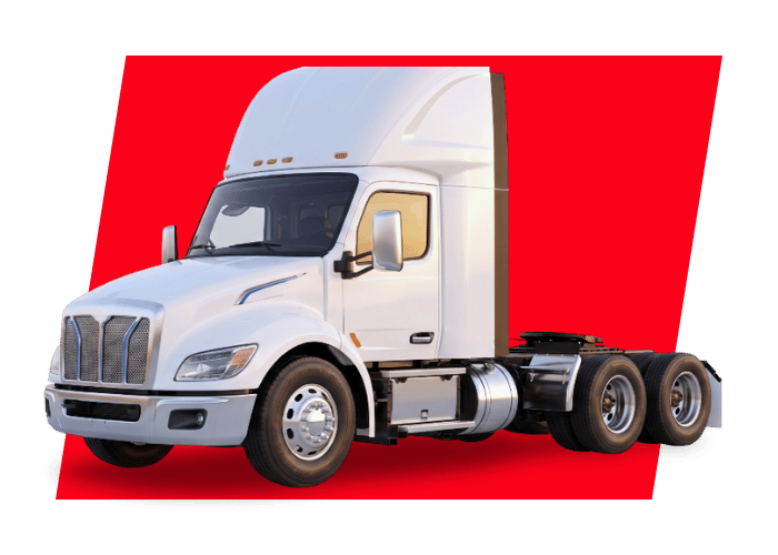 White semi truck tractor with aerodynamic sleeper cab shown on a clean background for commercial transportation and fleet service.
