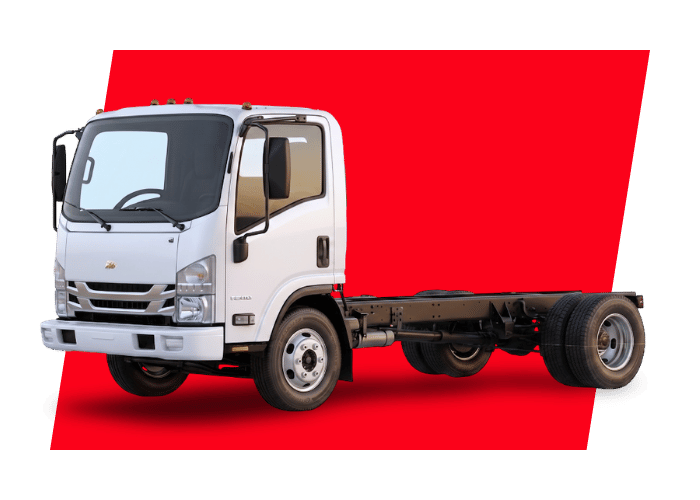 White medium duty cab and chassis truck ready for commercial body installation and vocational fleet applications.