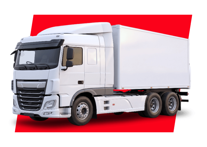White box truck with enclosed cargo body designed for commercial freight delivery and transportation services.