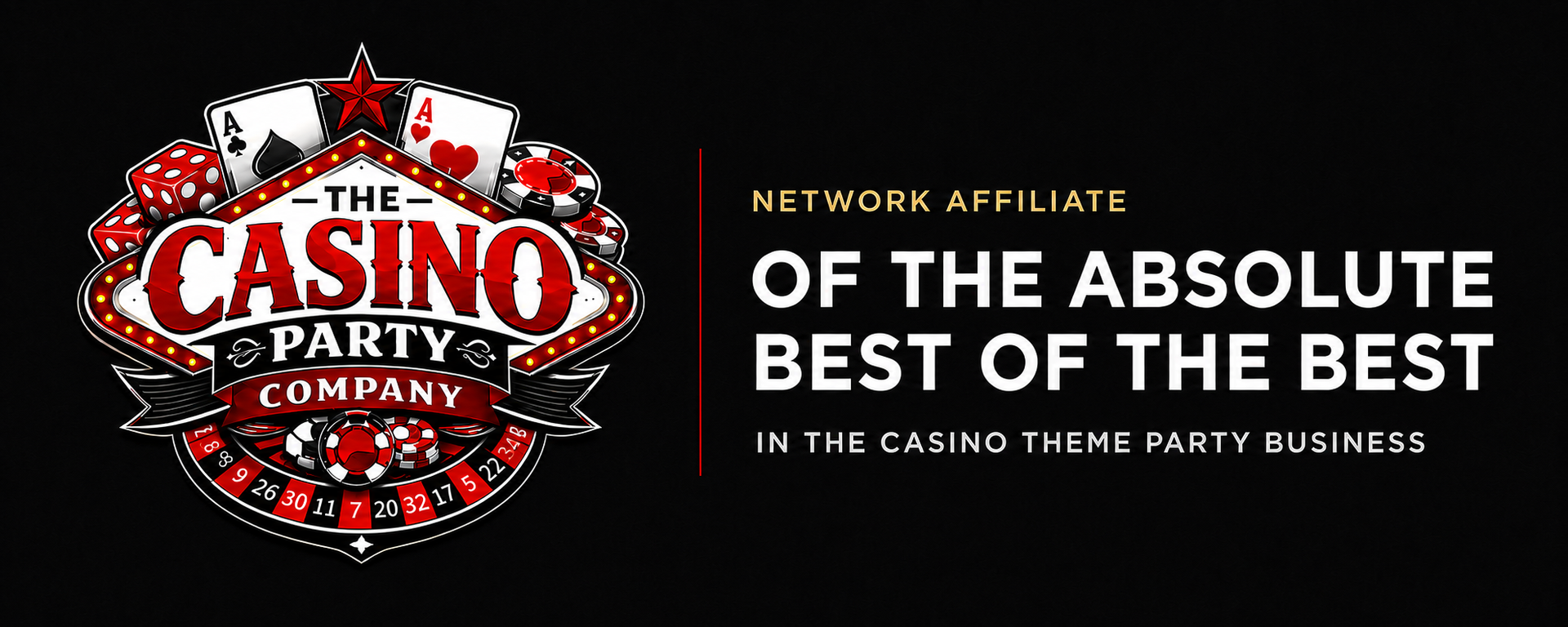 High Roller Entertainment Rentals logo with roulette wheel, dice, playing cards, and a camera