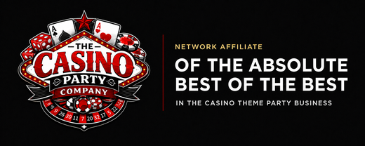 High Roller Entertainment Rentals logo with roulette wheel, dice, playing cards, and a camera