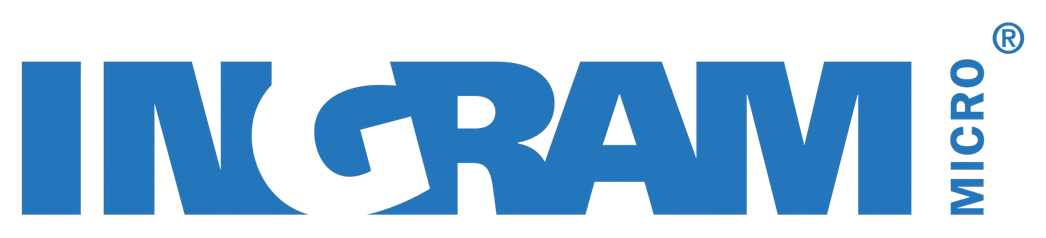 Ingram Micro blue logo with wordmark and circular icon on a white background