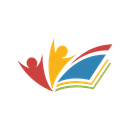 A colorful logo of two people standing next to each other and a book.