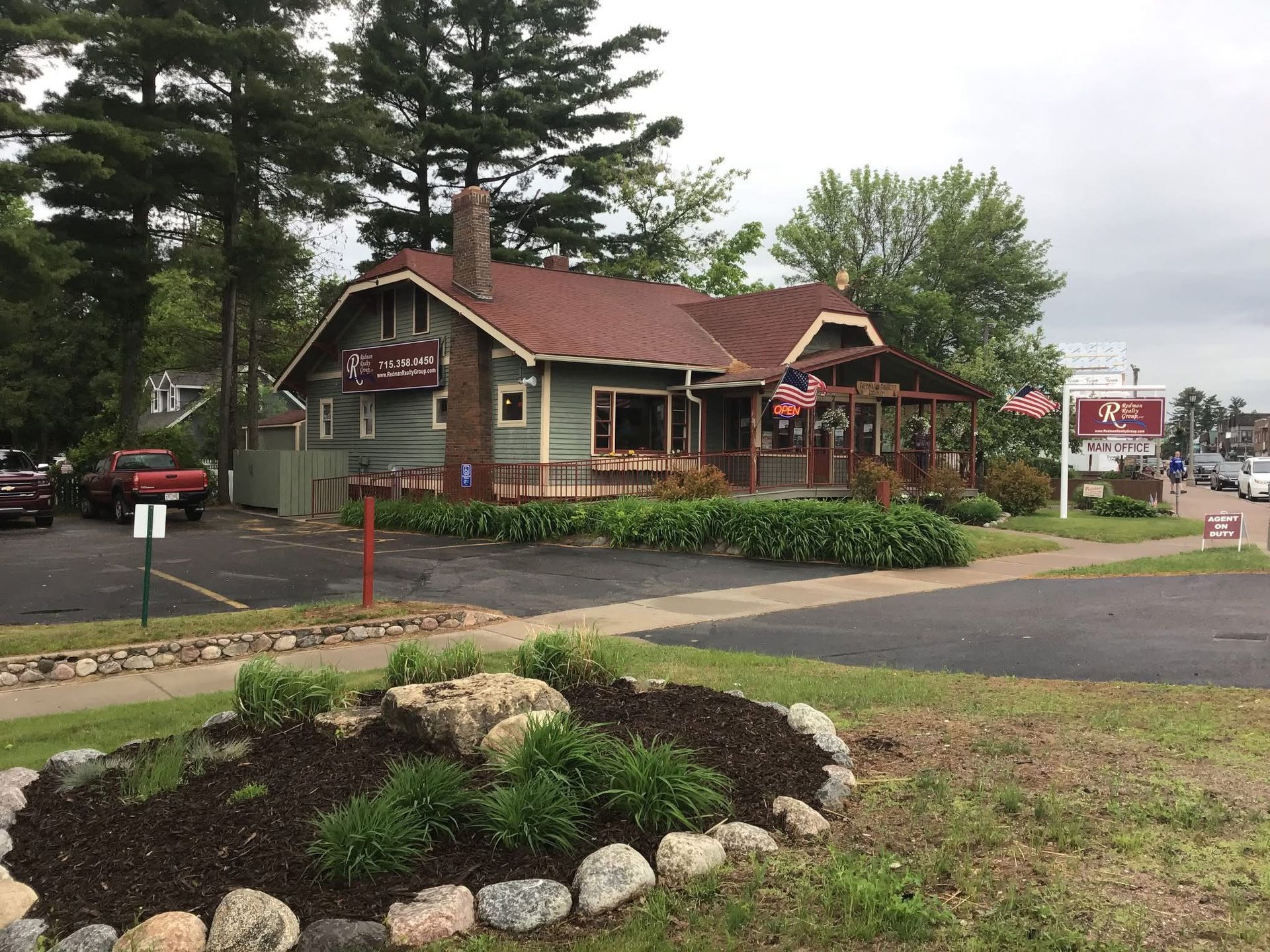 Lakeland Roofing service area map covering Minocqua, Rhinelander, Eagle River, and Northern Wisconsin communities.