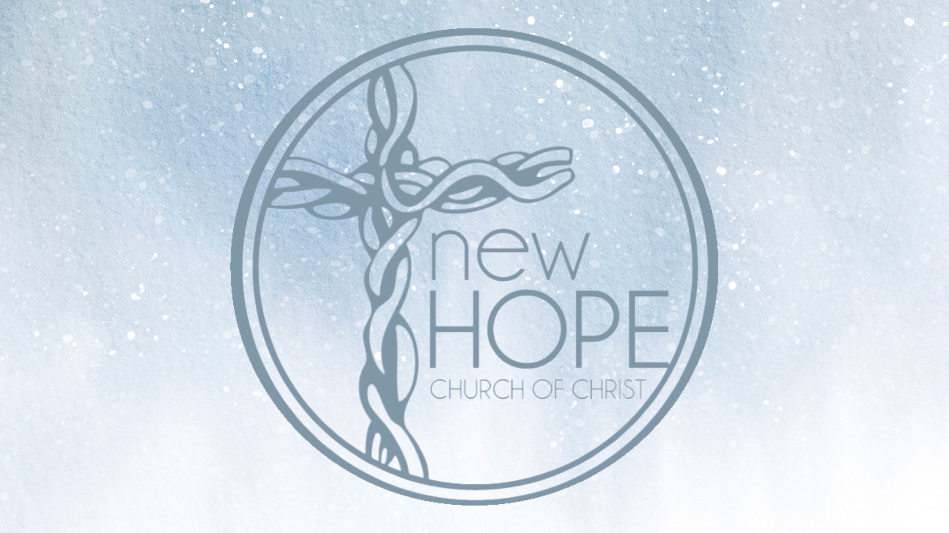 Circle logo of New Hope Church of Christ, with a cross in the center, and text 