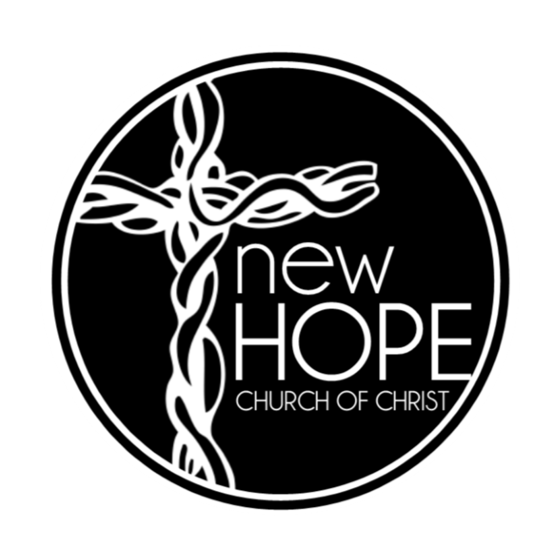 A black and white logo for a church called new hope church of christ.