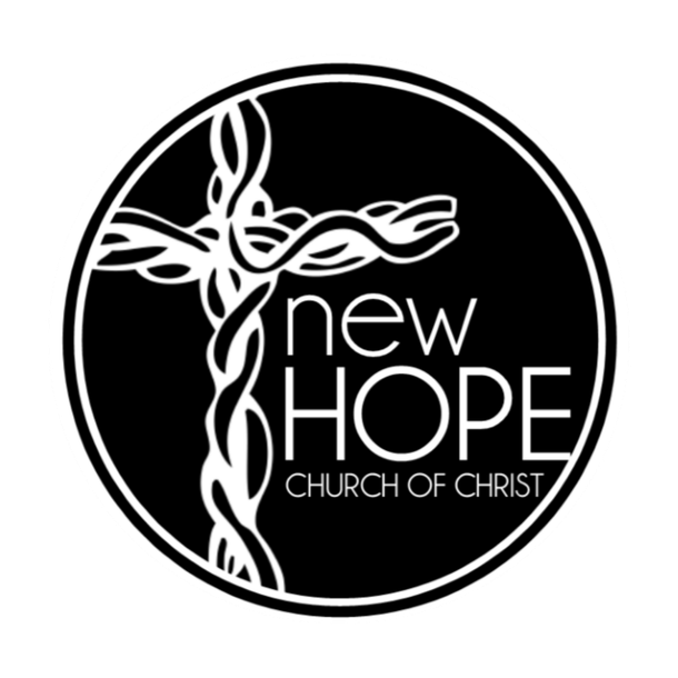 A black and white logo for a church called new hope church of christ.