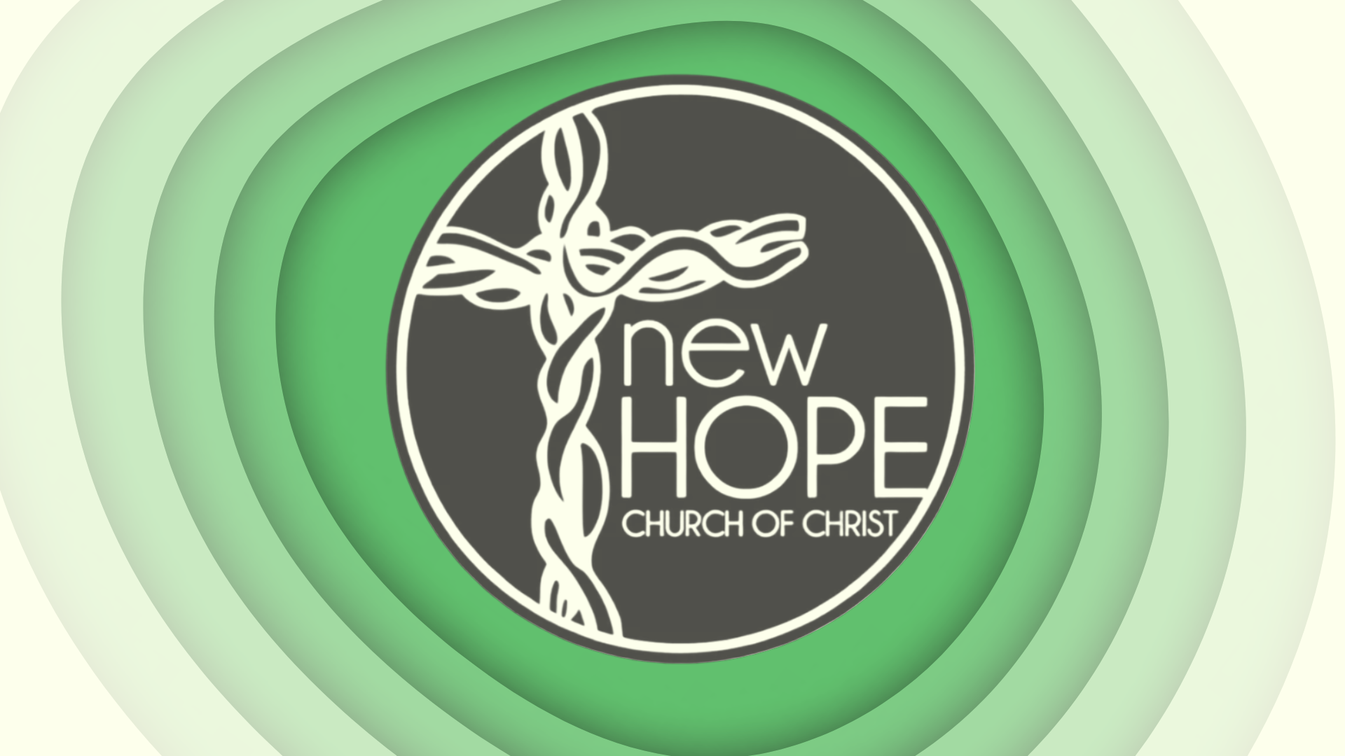 New Hope Church of Christ logo with white cross on green concentric circle background