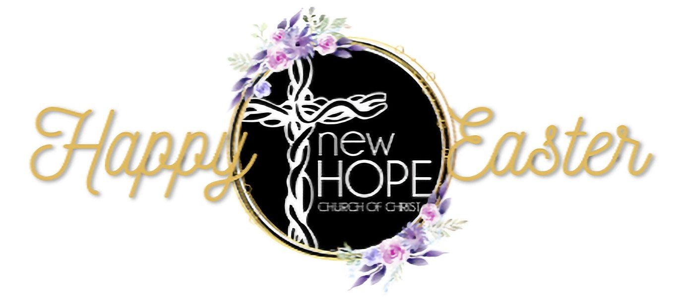 A happy new hope easter logo with a cross and flowers.
